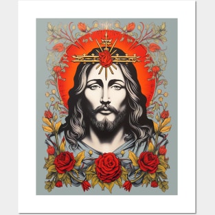 Vintage Retro Jesus Lithograph Portrait Posters and Art